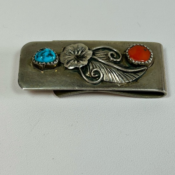 Vintage Native Turquoise Coral Money Clip - Picture 2 of 4